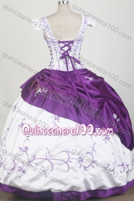 Exquisite White/Purple Ball Gown Square neck Embroidery Quinceanera Dresses