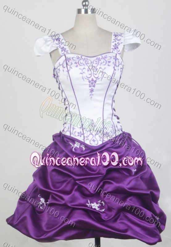 Exquisite White/Purple Ball Gown Square neck Embroidery Quinceanera Dresses