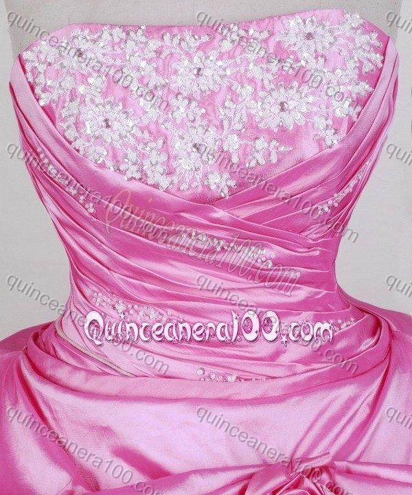 Gorgeous Ball Gown Strapless Appliques and Pick-ups Quinceanera Dresses in Rose Pink