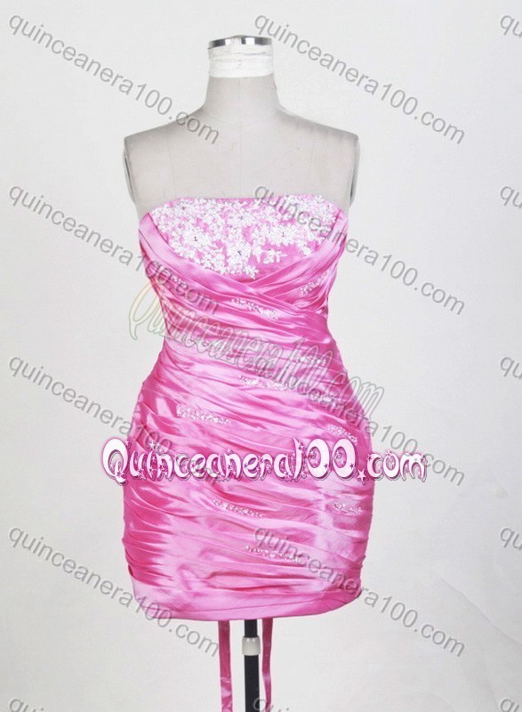 Gorgeous Ball Gown Strapless Appliques and Pick-ups Quinceanera Dresses in Rose Pink