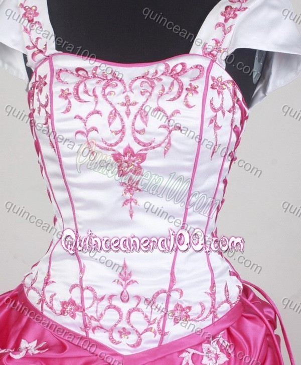 Luxurious Ball Gown Square Neck Embroidery Pink Quinceanera Dresses