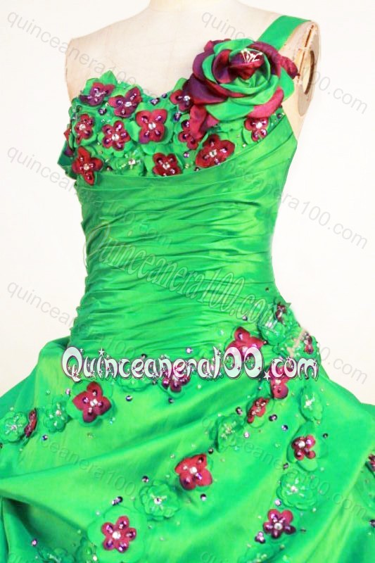 Perfect Green Ball Gown One Shoulder Neck Quinceanera Dresses with Beading