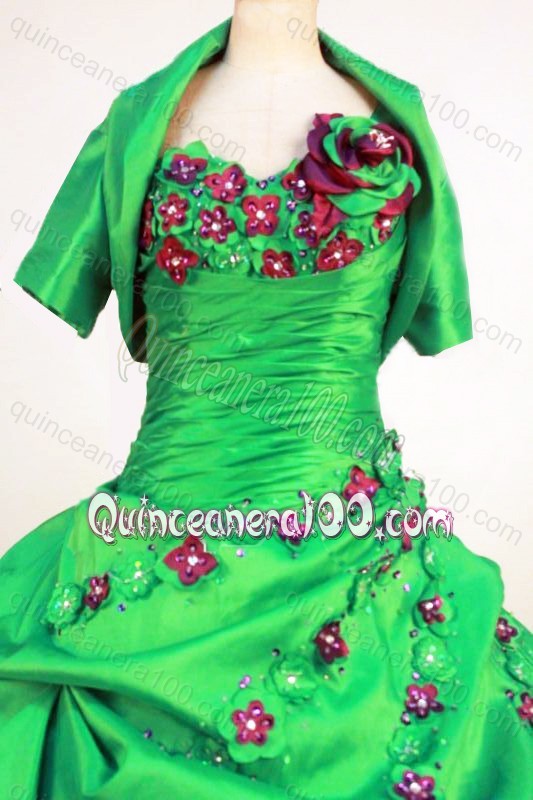 Perfect Green Ball Gown One Shoulder Neck Quinceanera Dresses with Beading