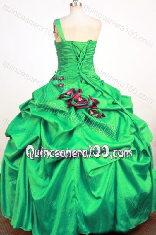 Perfect Green Ball Gown One Shoulder Neck Quinceanera Dresses with Beading