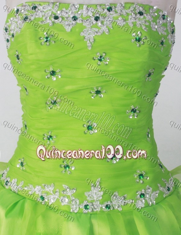 Perfect Ball Gown Strapless Spring Green Beading and Ruffles Quinceanera Dress