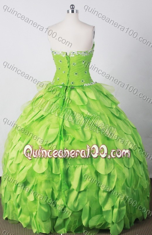 Perfect Ball Gown Strapless Spring Green Beading and Ruffles Quinceanera Dress