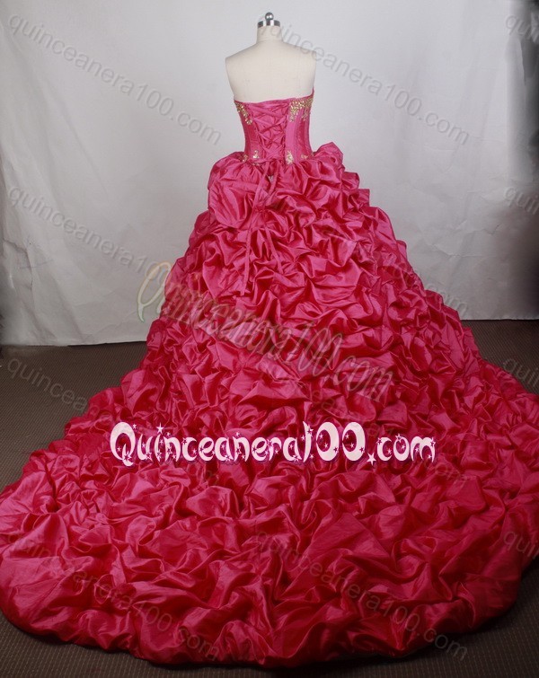 Pretty Hot Pink Sweetheart Sweep Train Quinceanera Dresses with Appliques and Beading