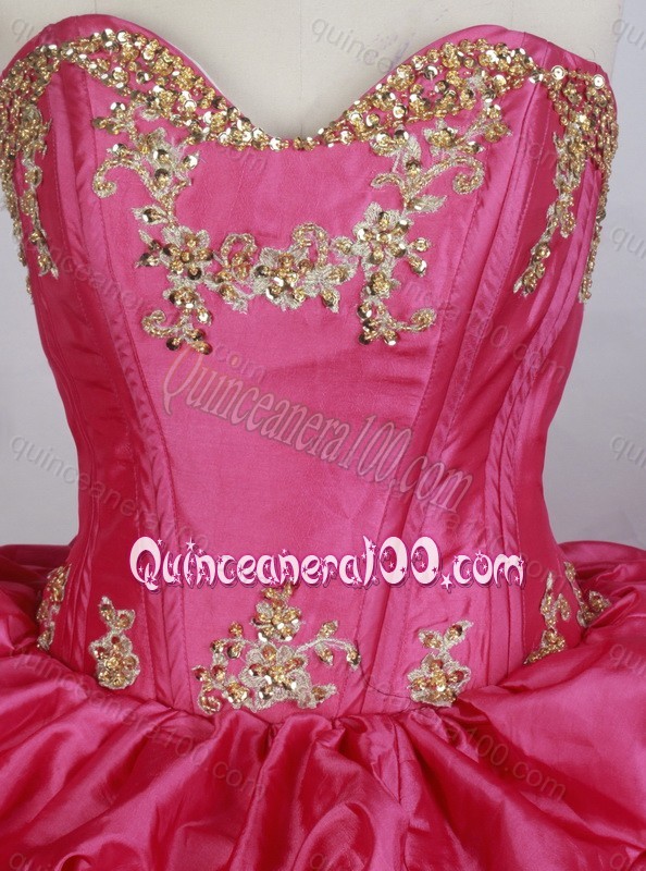 Pretty Hot Pink Sweetheart Sweep Train Quinceanera Dresses with Appliques and Beading