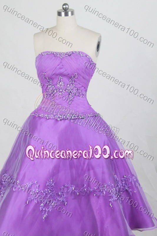 Romantic Purple Ball Gown Appliques Strapless Quinceanera Dresses