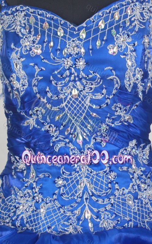 Royal Blue Spaghetti Straps Appliques with Beading Quinceanera Dressse