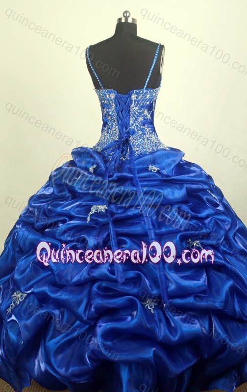 Royal Blue Spaghetti Straps Appliques with Beading Quinceanera Dressse