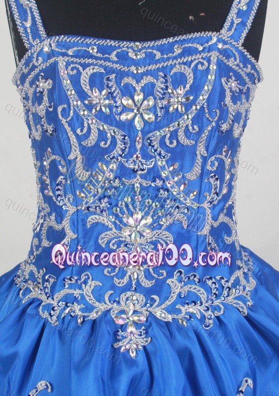 Straps Ball Gown Embroidery with Beading Royal Blue Quiceanera Dresses