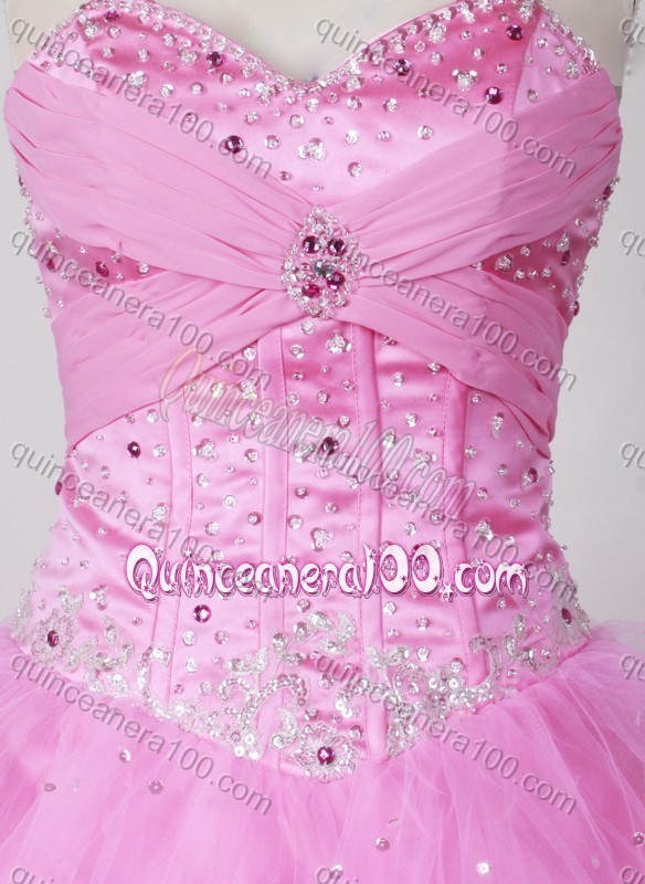 Sweet Ball Gown Sweetheart Beading Quinceanera Dress in Rose Pink