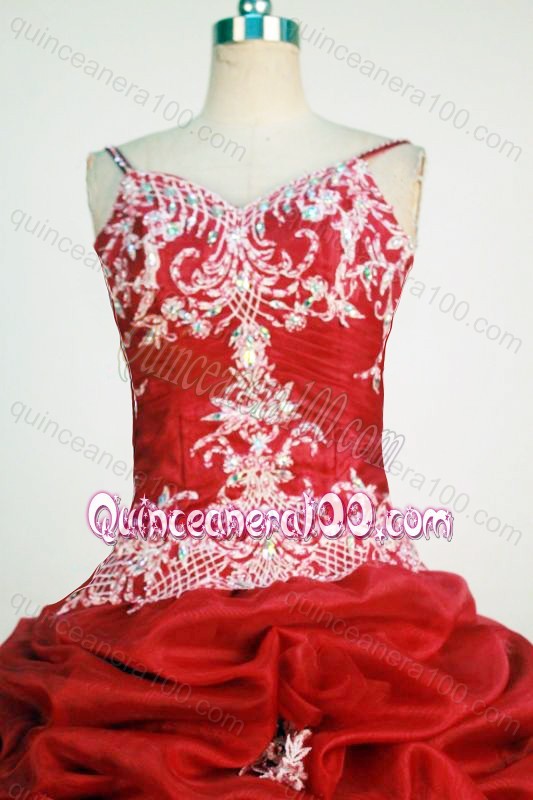 Sweet Ball Gown Spaghetti Straps Red Pick-ups and Appliques Quinceanera Dresses