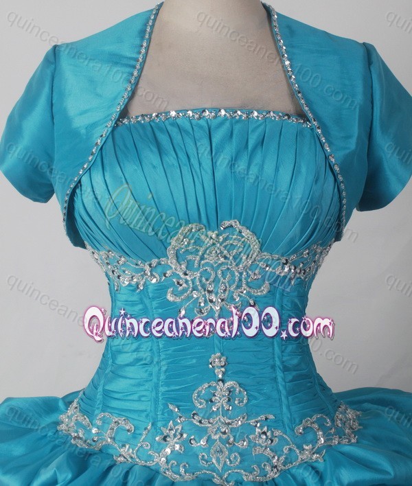 2014 Exquisite Ball Gown Strapless Appliques Quinceanera Dresses in Teal