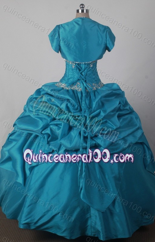 2014 Exquisite Ball Gown Strapless Appliques Quinceanera Dresses in Teal