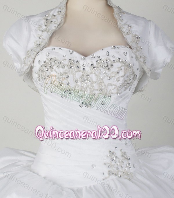 2014 Cheap Ball Gown Sweetheart Appliques With Beading White Quinceanera Dresses