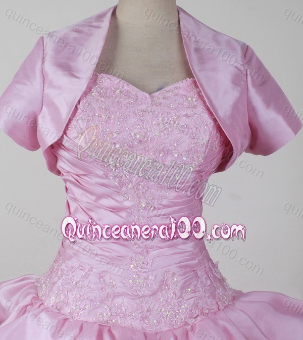 2014 Discount Baby Pink Ball Gown Appliques Sweetheart Quinceanera Dresses