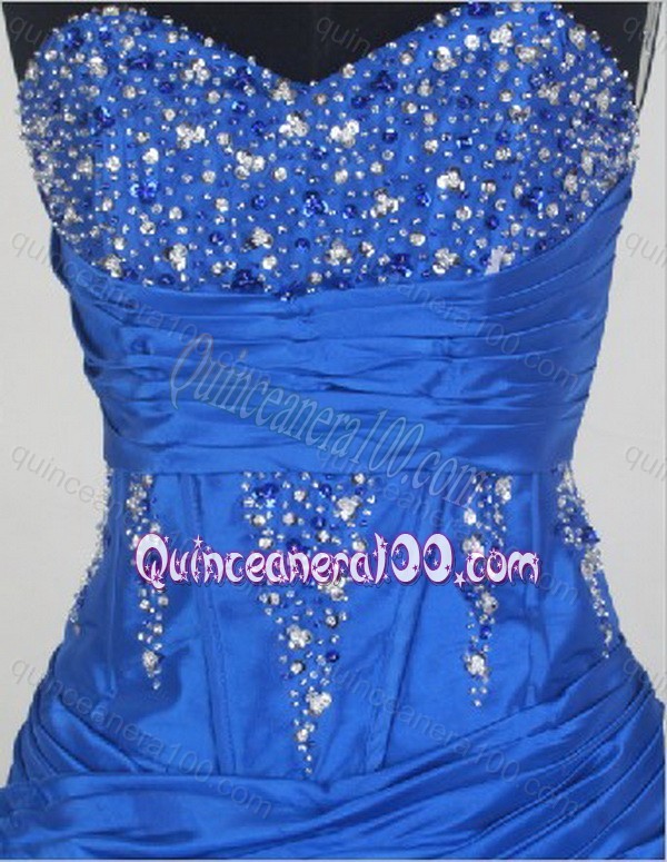 2014 Modest Blue Ball Gown Sweetheart Beading Quinceanera Dresses