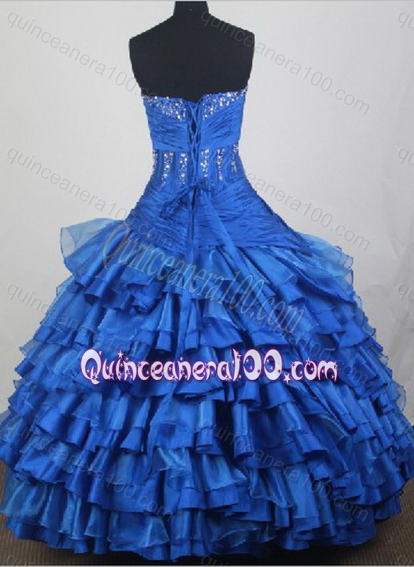 2014 Modest Blue Ball Gown Sweetheart Beading Quinceanera Dresses