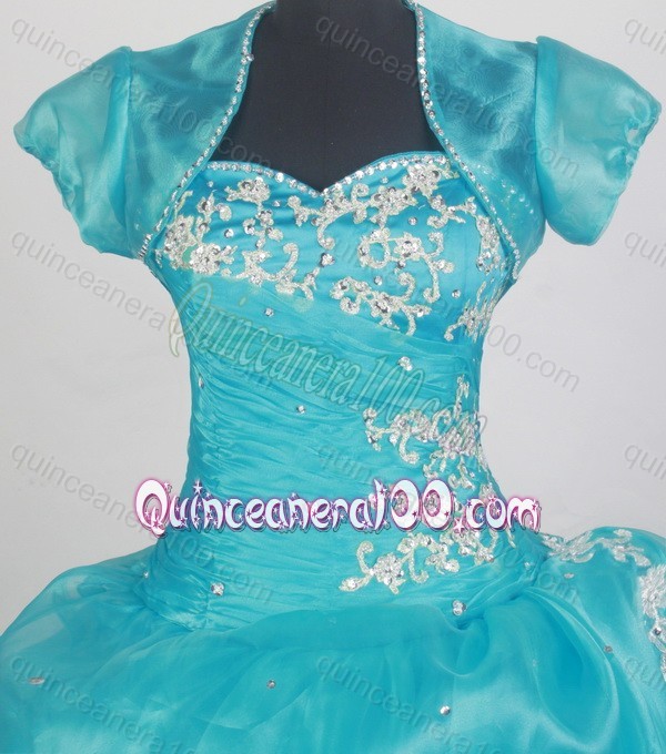 2014 Popular Aqua Blue Ball Gown Sweetheart Appliques Quinceanera Dresses