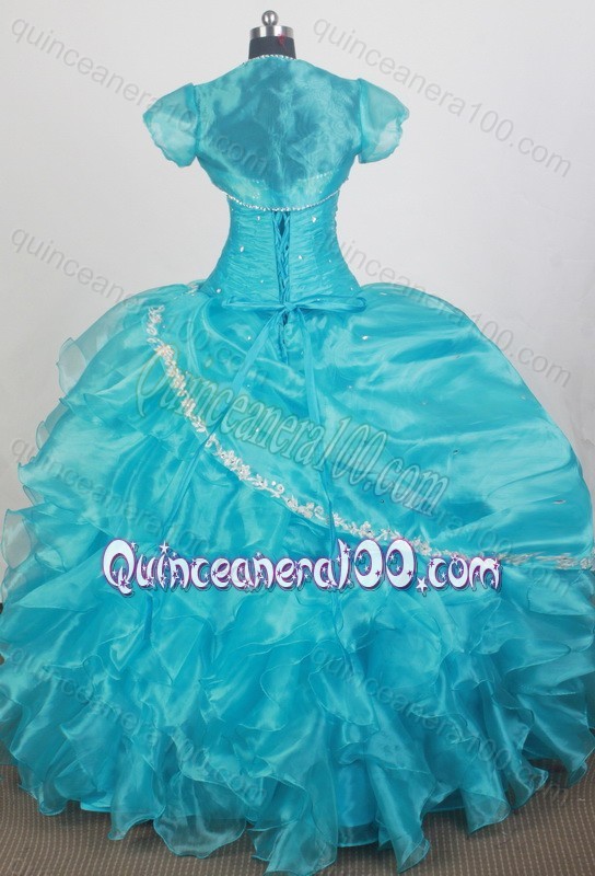 2014 Popular Aqua Blue Ball Gown Sweetheart Appliques Quinceanera Dresses