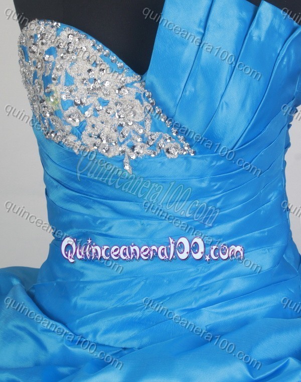 Blue Exquisite Appliques and Beading Strapless Quinceanera Dresses with Pick-ups