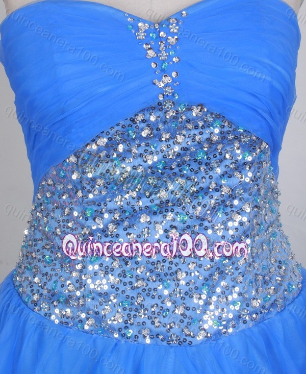 Beautiful Blue Sweetheart Sequins and Beading Quinceanera Dresses in Blue