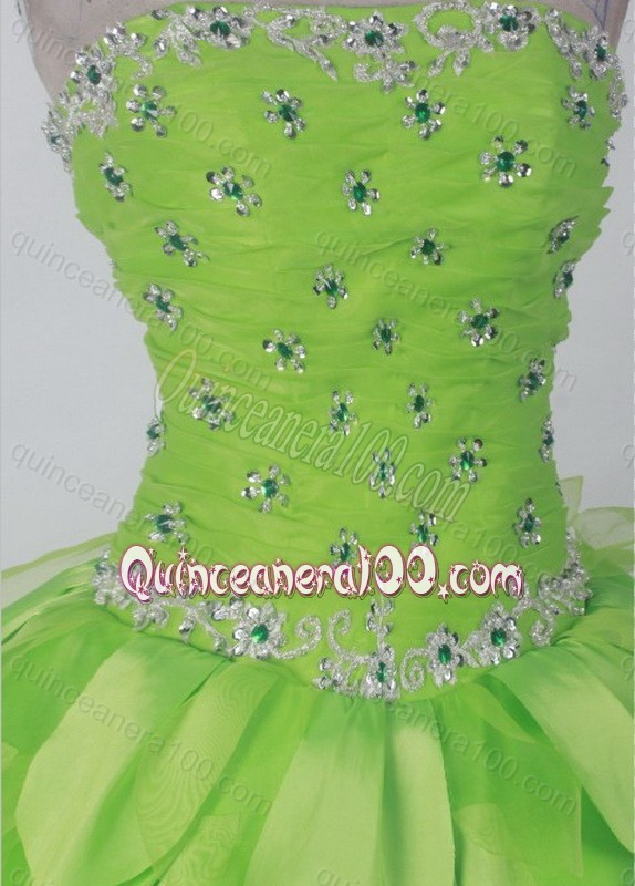 Beautiful Green Ball Gown Strapless Beading And Appliques Quinceanera Dresses