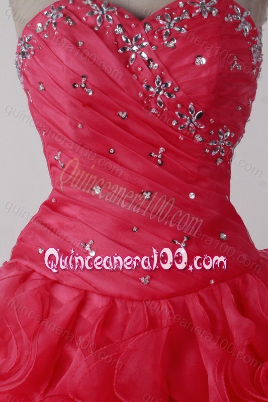 Brand New Ball Gown Sweetheart Beading and Ruffles Quincenera Dresses in Red