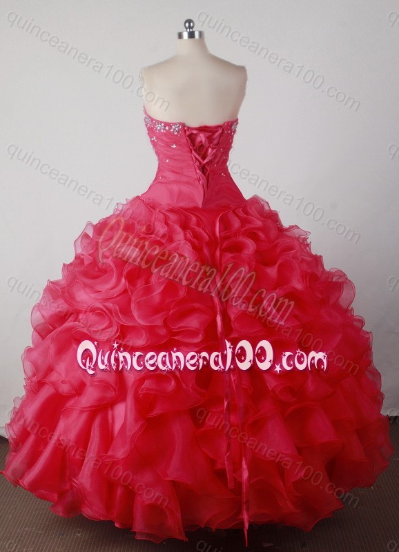 Brand New Ball Gown Sweetheart Beading and Ruffles Quincenera Dresses in Red