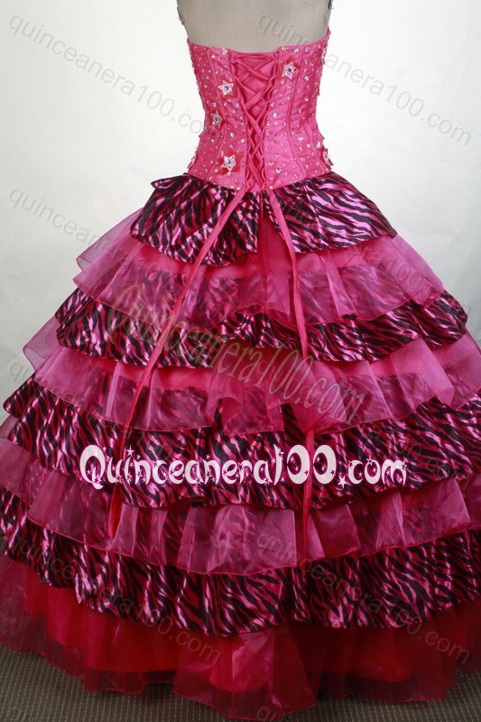 Inexpensive Zebre Appliques and Ruffle Layers Quinceanera Dress in Hot Pink