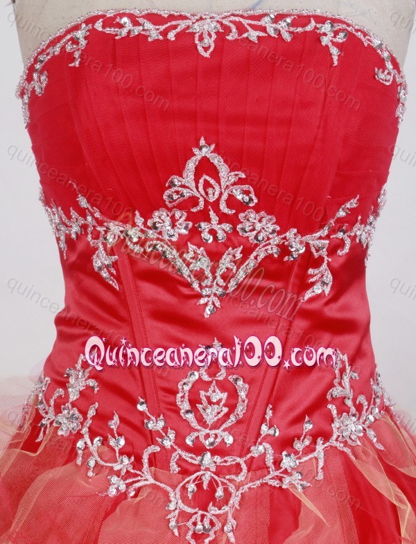 Lovely Red Strapless Appliques with Beading Quinceanera Dresses