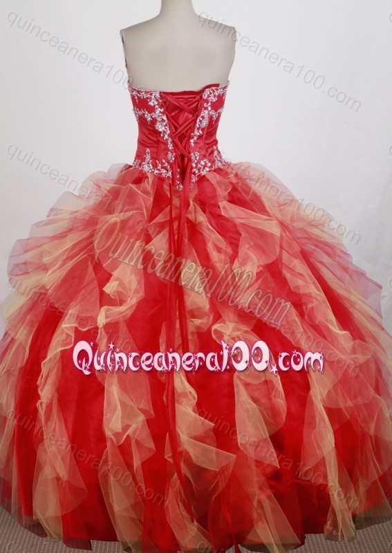 Lovely Red Strapless Appliques with Beading Quinceanera Dresses