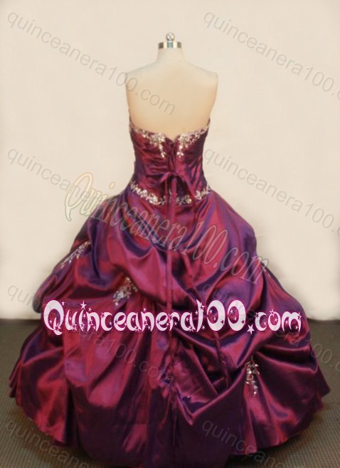 Luxurious Ball Gown Sweetheart Appliques and Pick-ups Burgundy Quinceanera Dresses