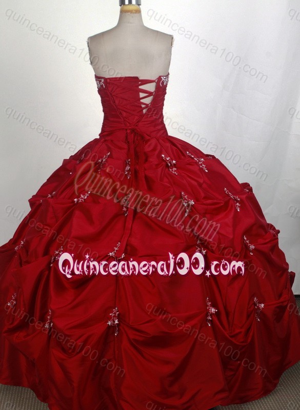 Strapless Appliques with Beading Full Length Wine Red Quinceanera Dresses