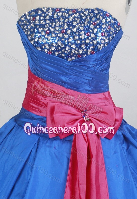 Popular Blue Ball gown Sash Beading Strapless Quinceanera Dresses