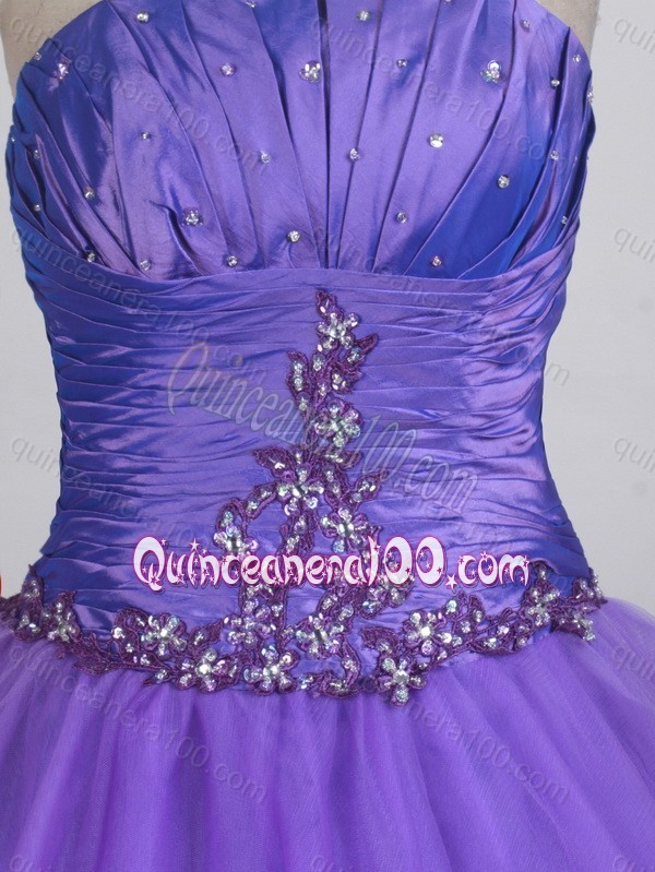 Strapless Appliques with Beadings Quinceanera Dresses in Purple