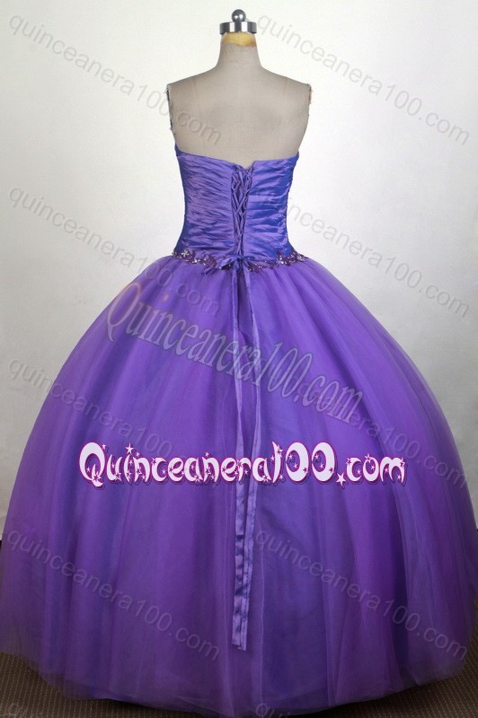 Strapless Appliques with Beadings Quinceanera Dresses in Purple