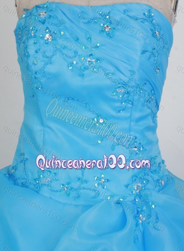 Strapless Aqua Blue Ball Gown Quinceanera Dresses with Beading