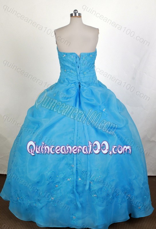 Strapless Aqua Blue Ball Gown Quinceanera Dresses with Beading