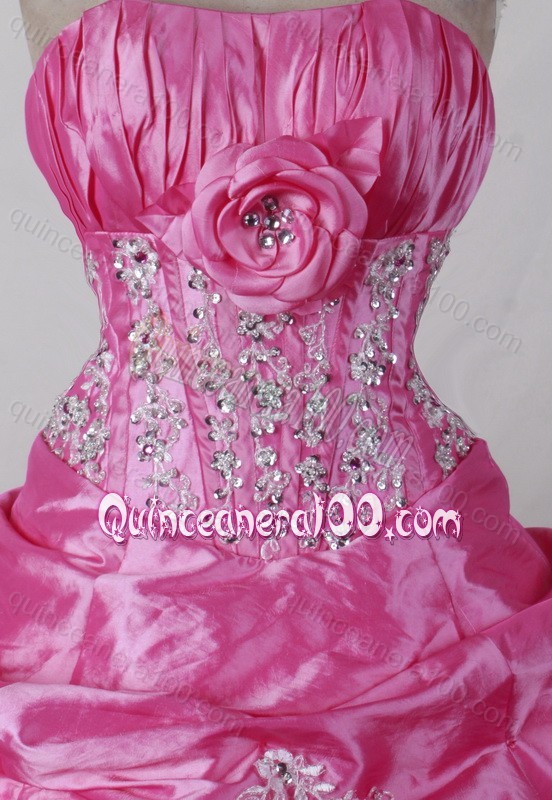 Sweet Ball Gown Beading and Ruffles Strapless Hot Pink Quinceanera Dresses