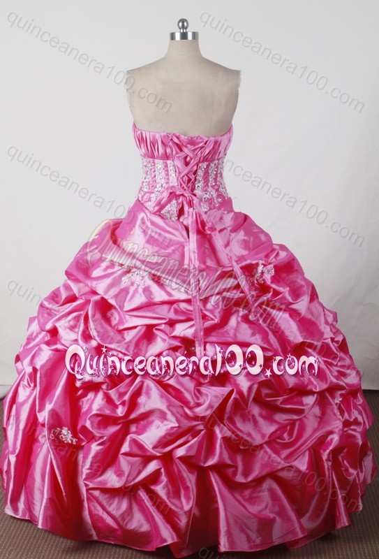 Sweet Ball Gown Beading and Ruffles Strapless Hot Pink Quinceanera Dresses