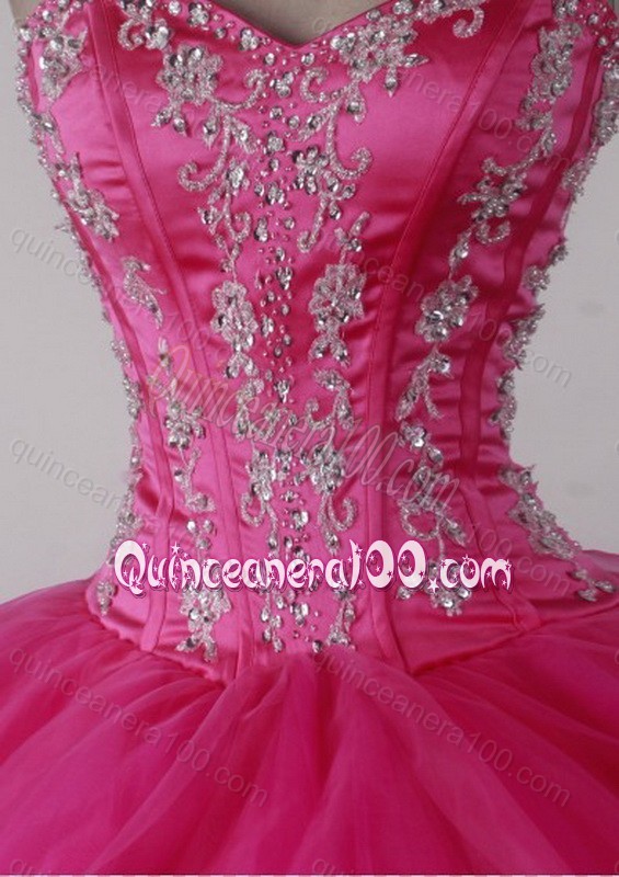 Sweet Hot Pink Ball Gown Sweetheart Beading and Appliques Quinceanera Dresses