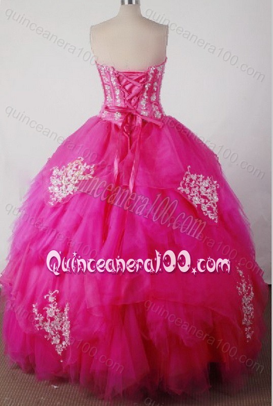 Sweet Hot Pink Ball Gown Sweetheart Beading and Appliques Quinceanera Dresses