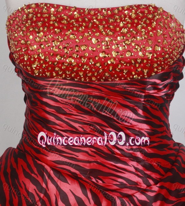 Sweetheart Black and Red Zebre Quinceanera Dresses with Beading