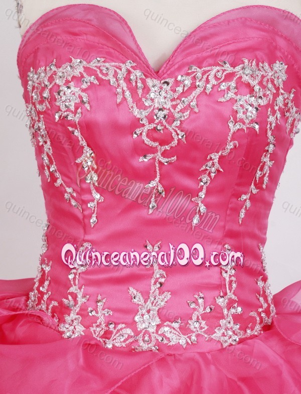 Hot Pink Sweetheart Ball Gown Appliques with Beading Quinceanera Dresses