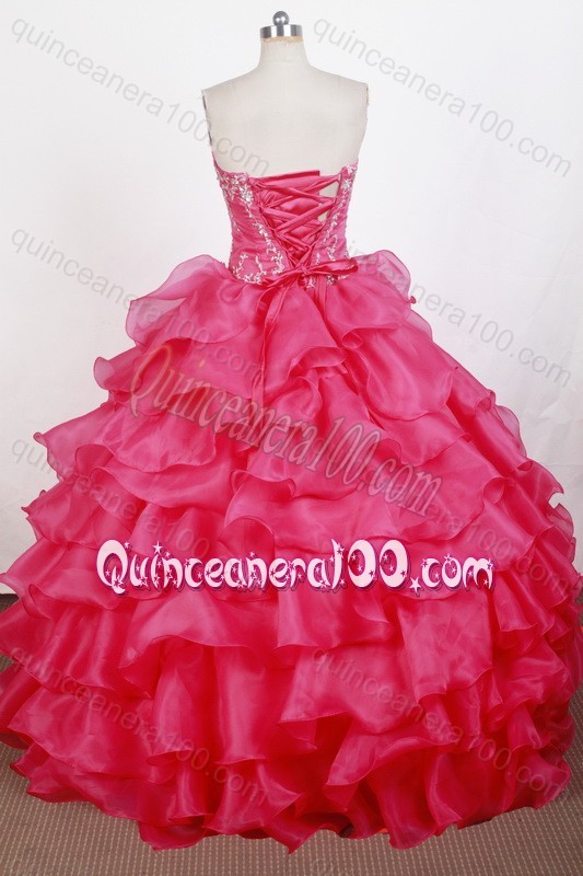 Hot Pink Sweetheart Ball Gown Appliques with Beading Quinceanera Dresses