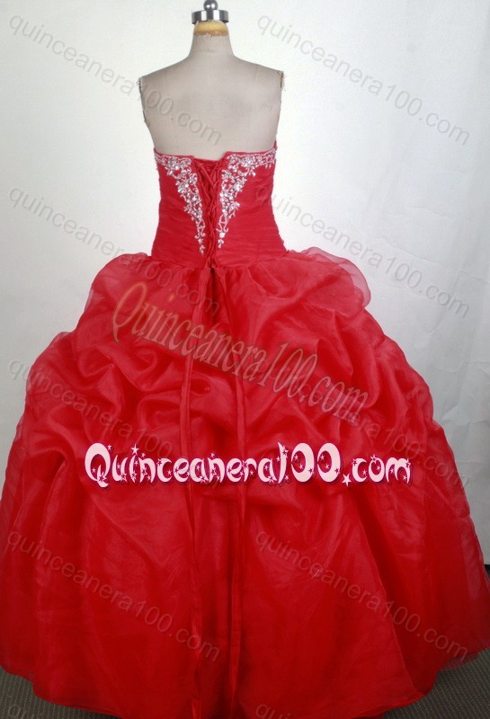 Sweetheart Ball Gown Appliques with Sequins Red Quinceanera Dresses