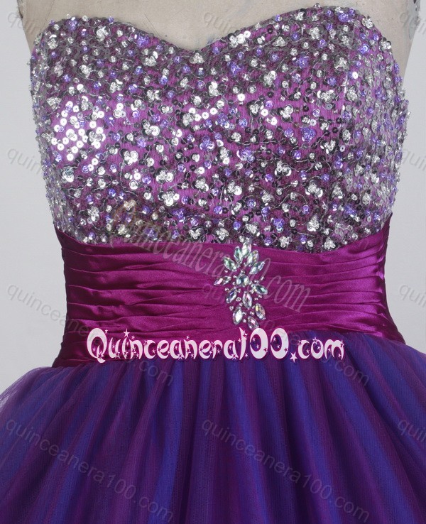 Sweetheart Sequins and Belt Ball Gown Quinceanera Dresses in Purple